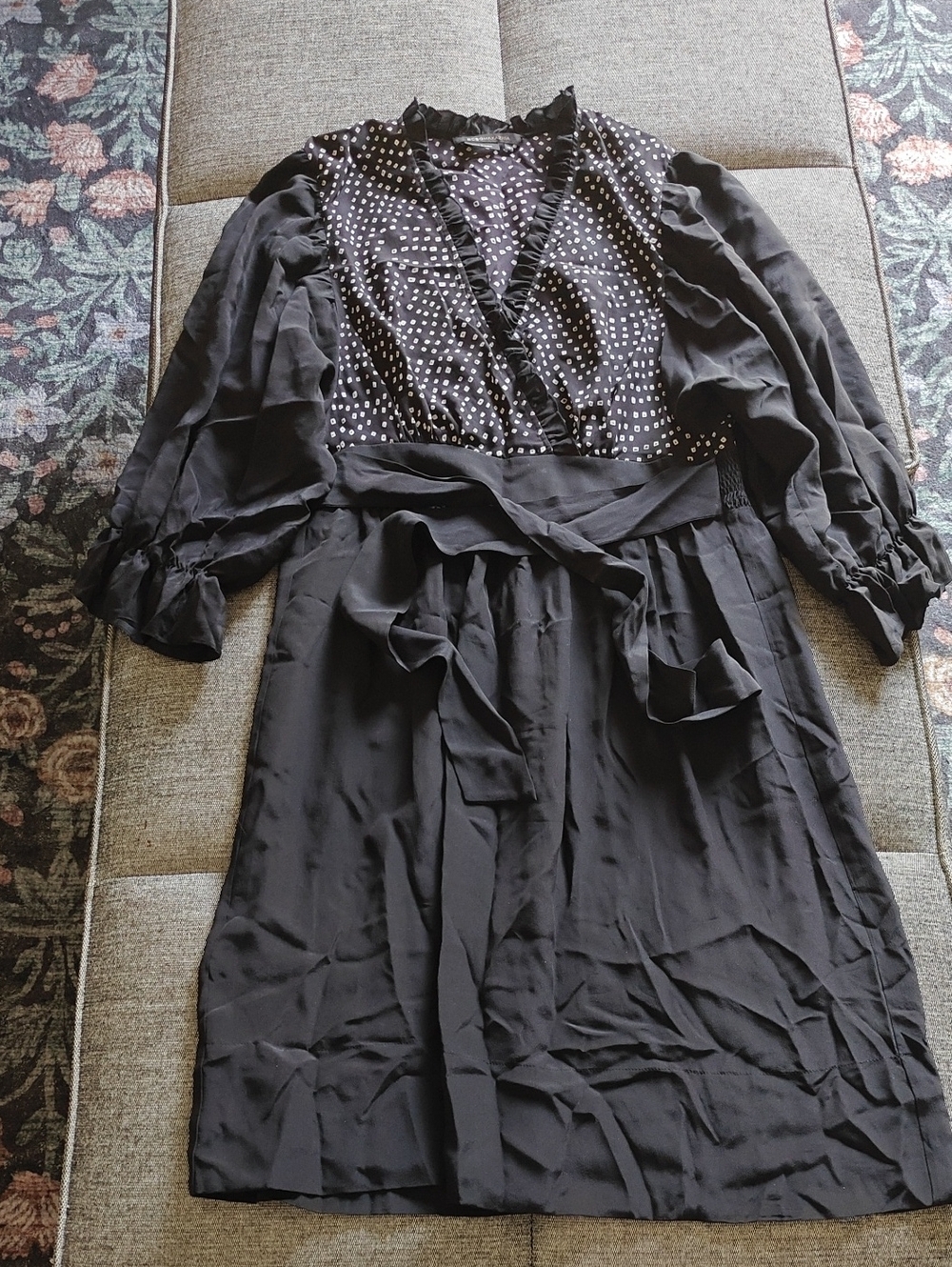 BCBGMaxAzria Black Polka Dot Wrap Midi Dress
